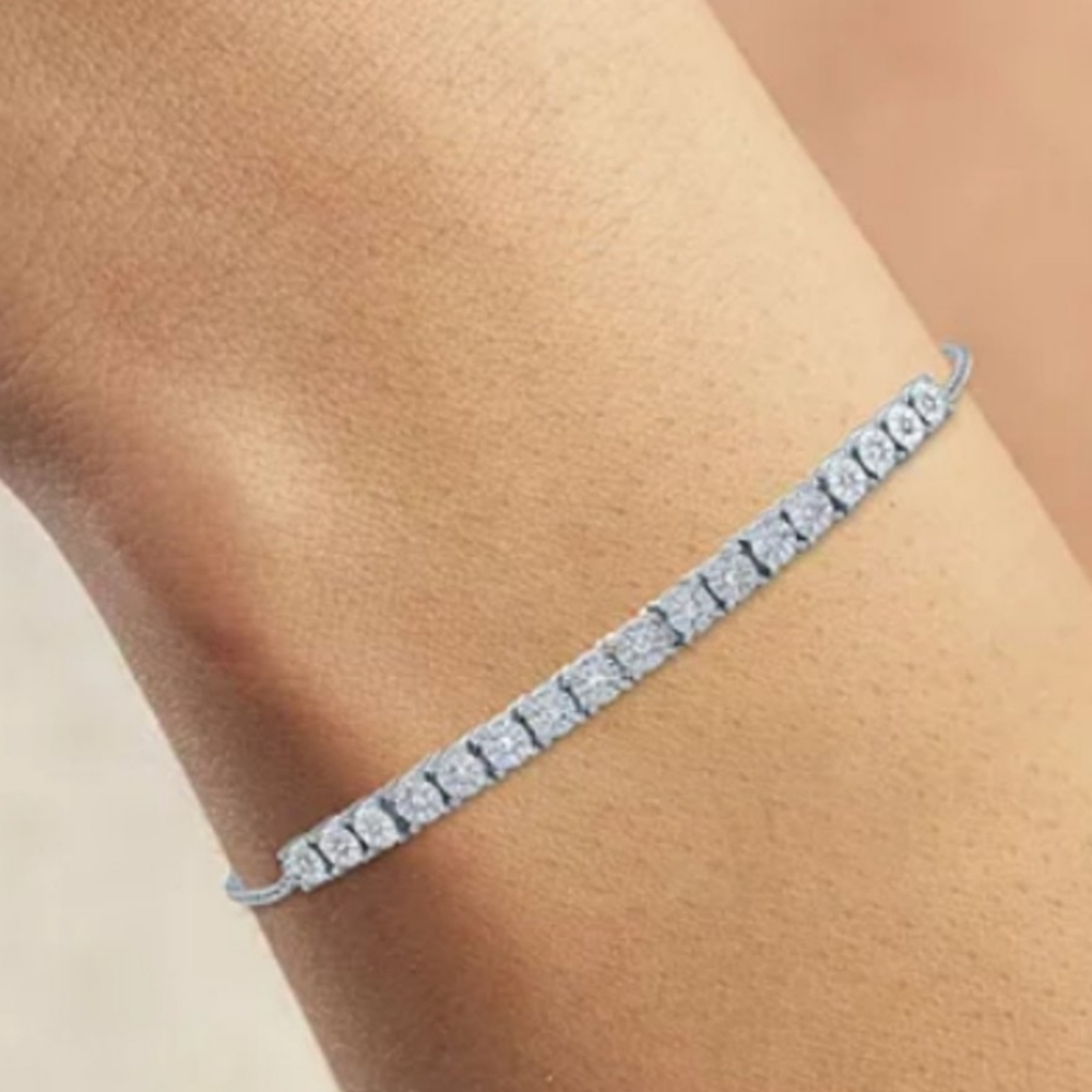 REAL Diamonds Bolo Bracelet Genuine Natural Diamonds 1/10 CT STERLING 925 SILVER